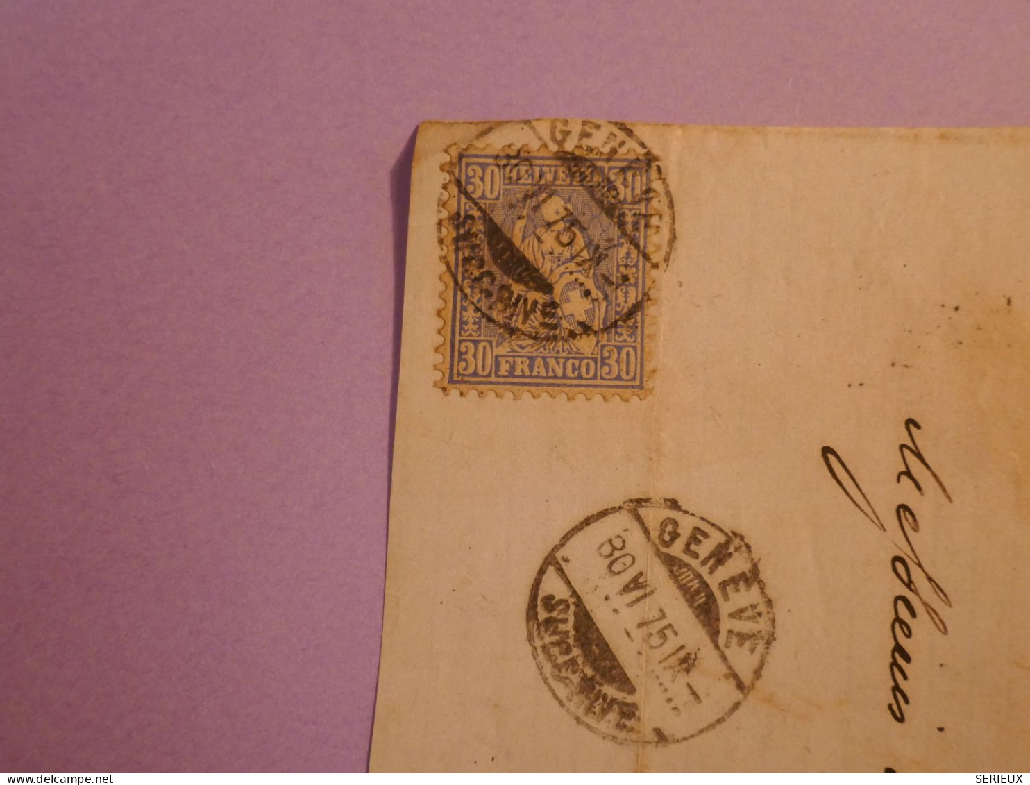 DB4 SUISSE LETTRE DEVANT EN PORT DU 1875 GENEVE  + +AFF. INTERESSANT++ - Cartas & Documentos