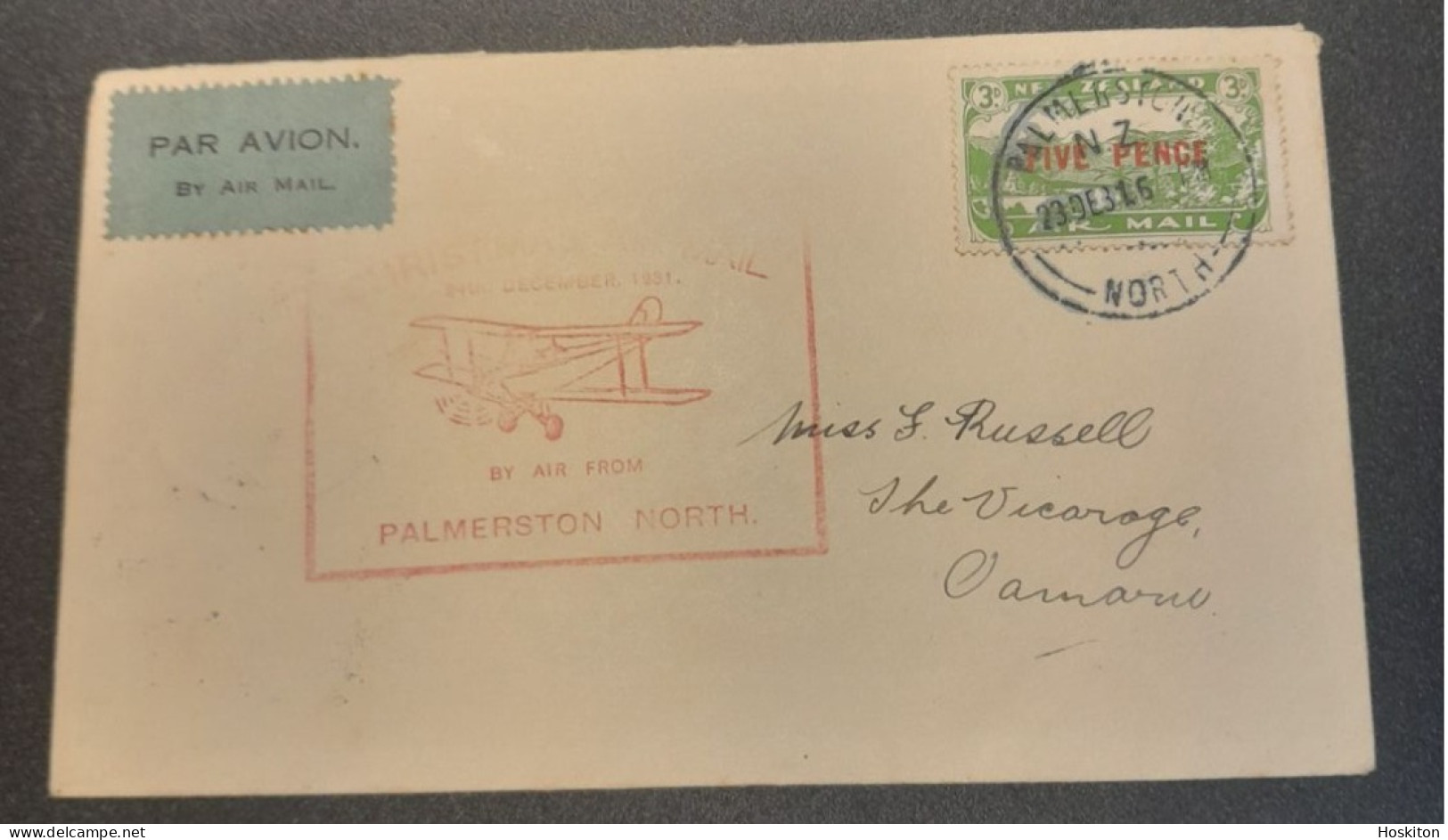 1931-24 Dec Special  Christmas Survey Flights Cat 62e Palmerston  North -Oamaru - Lettres & Documents
