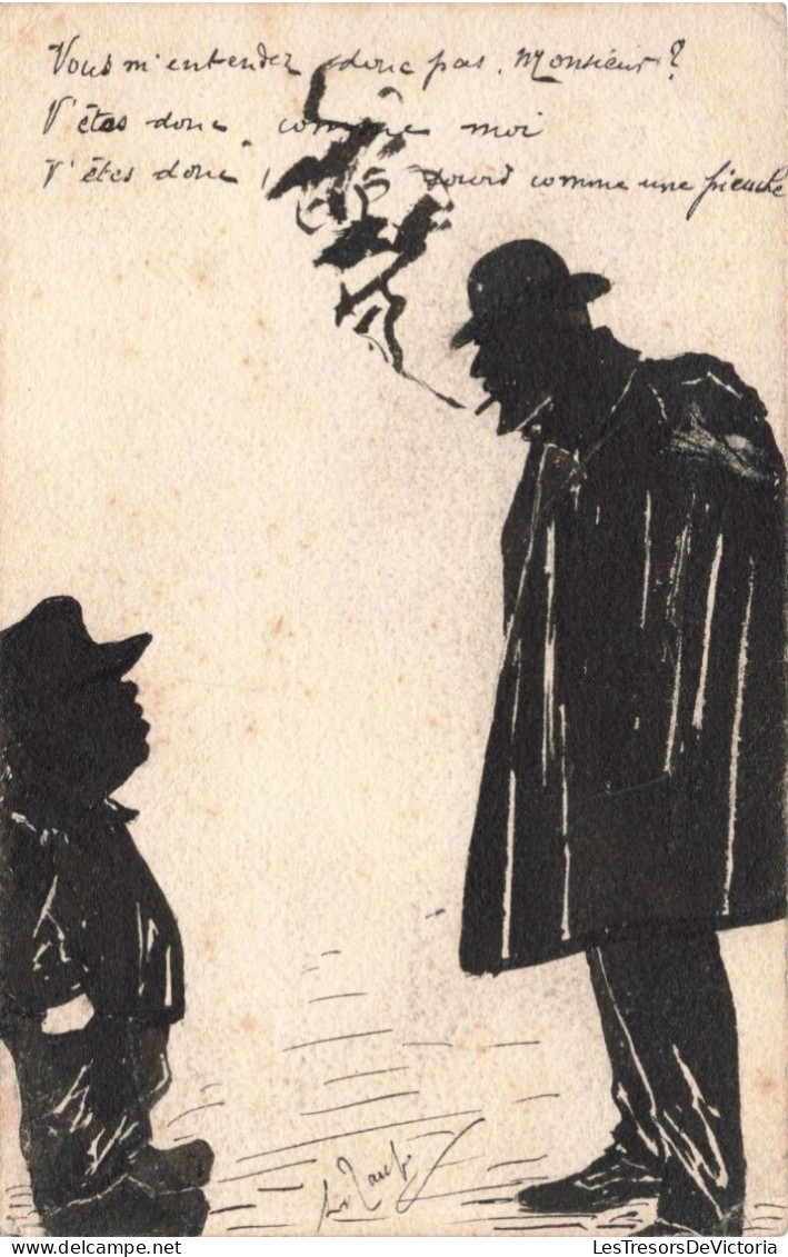 SILHOUETTES - L'Homme Et Le Petit Homme - Carte Postale Ancienne - Scherenschnitt - Silhouette