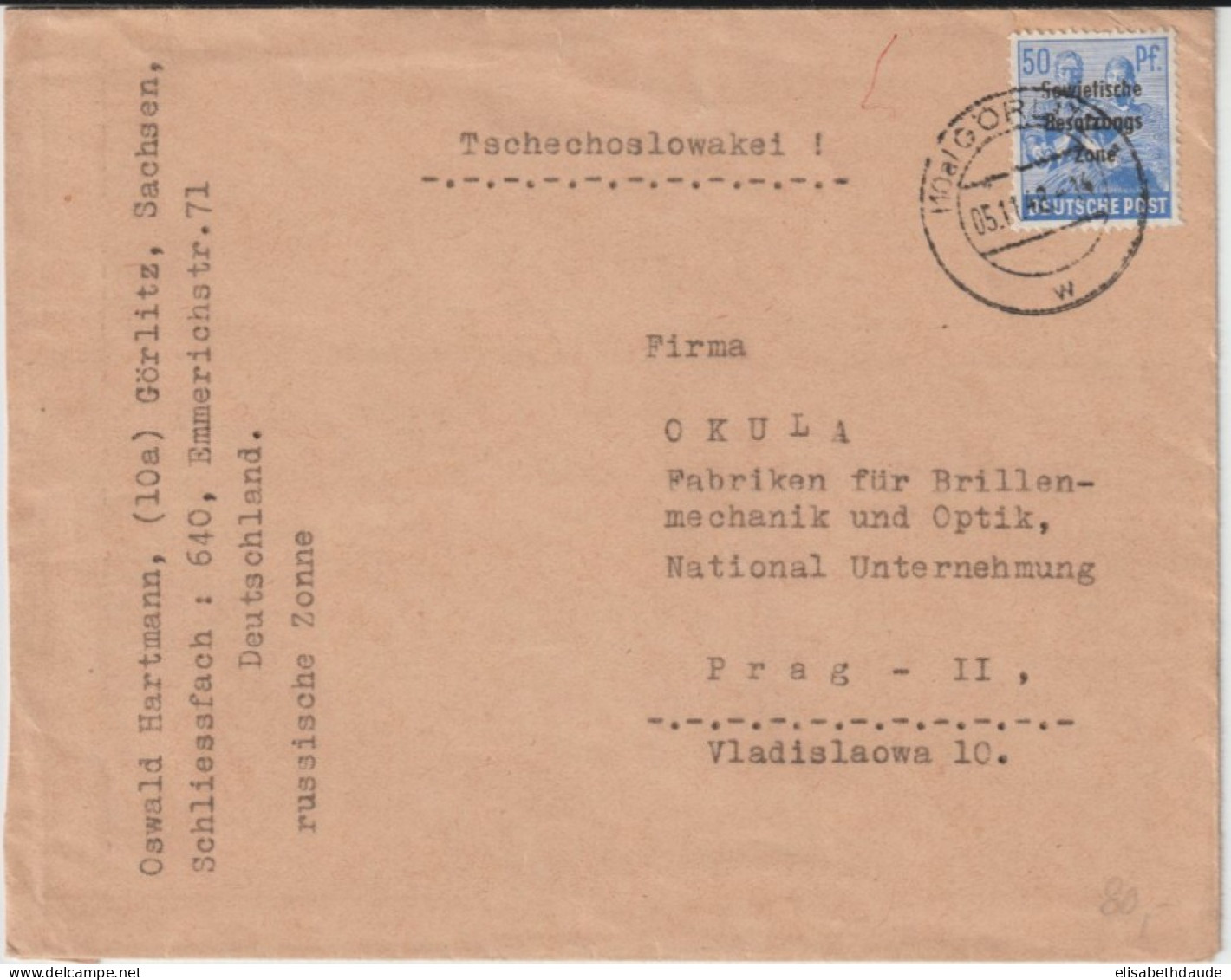 ZONE SOVIETIQUE - 1948 - ENVELOPPE De GÖRLITZ => PRAG (TCHECOSLOVAQUIE) ! - Lettres & Documents