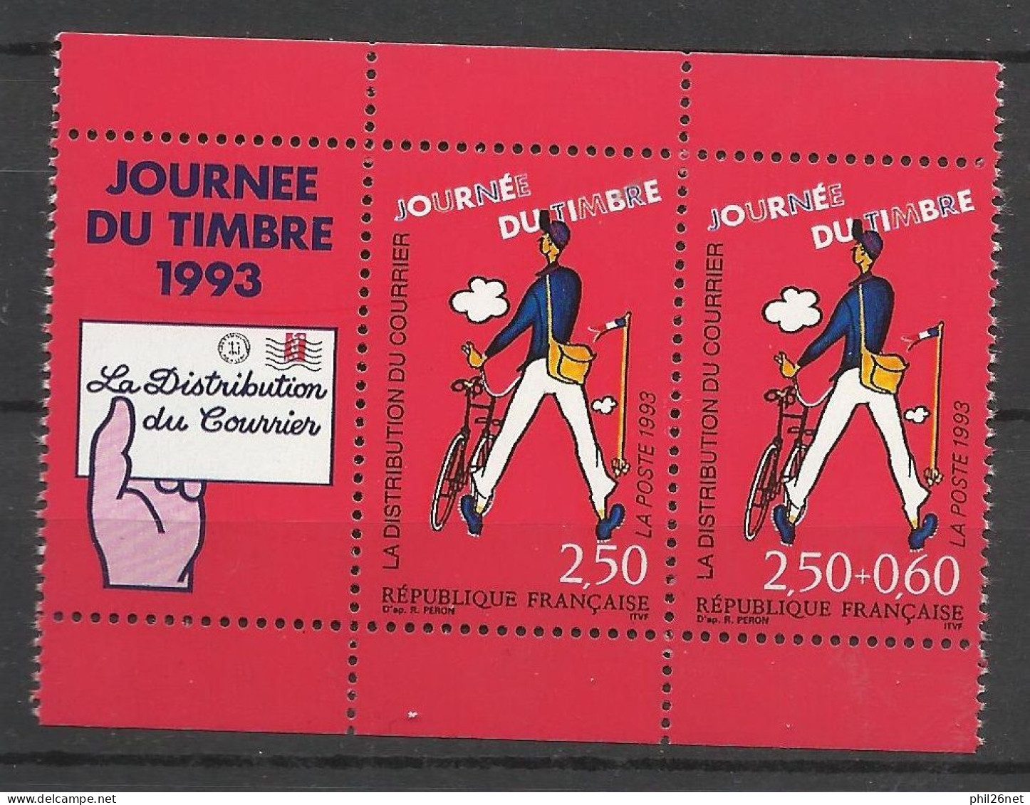 France Paire N° 2793A  Journée Du Timbre 1993  Avec Vignette Neufs * *     B/ TB  Voir Scans  Soldé  ! ! ! - Tag Der Briefmarke
