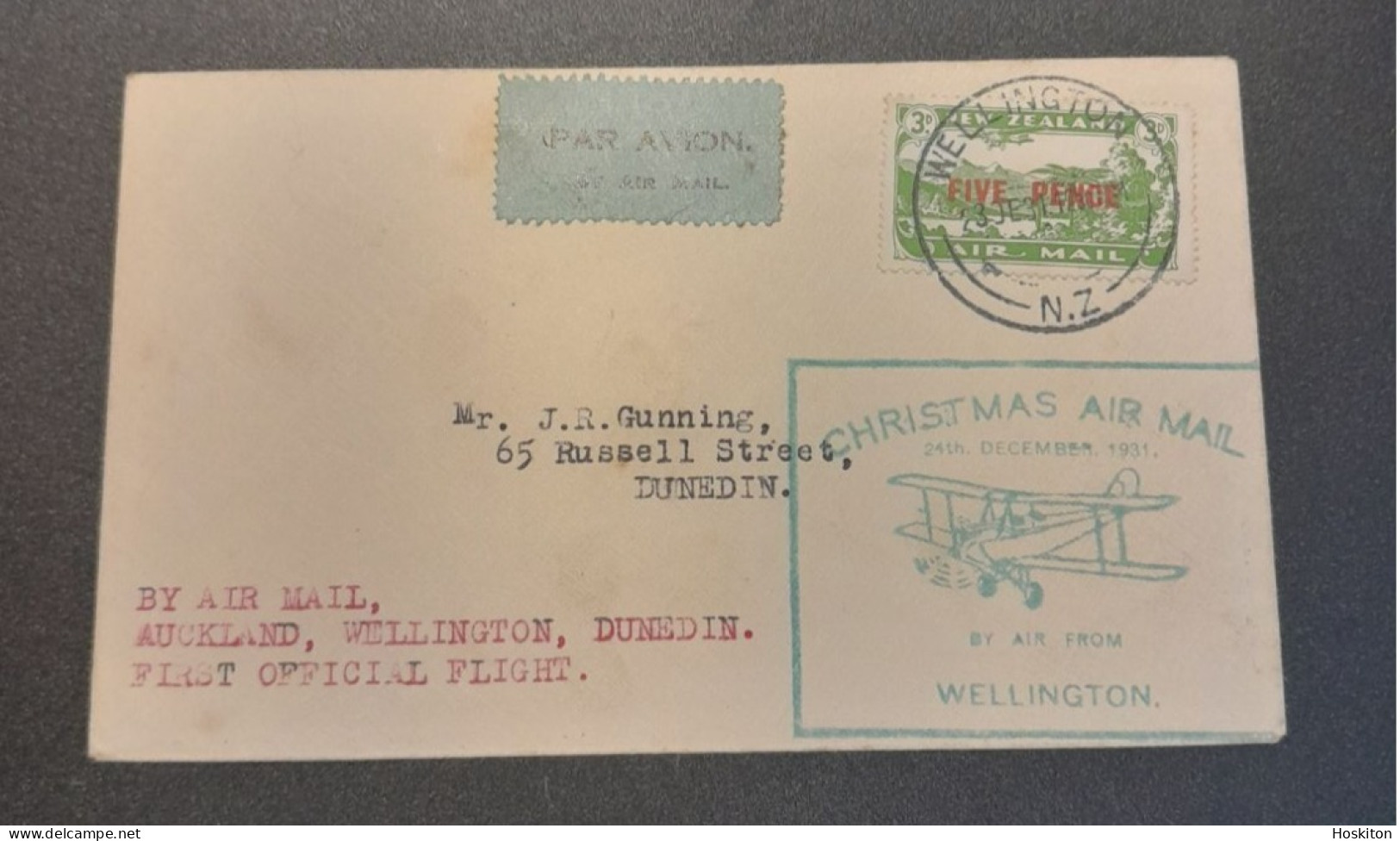 1931-24 Dec Special Christmas Survey Flights Cat 62l Wellington-Dunedin - Lettres & Documents