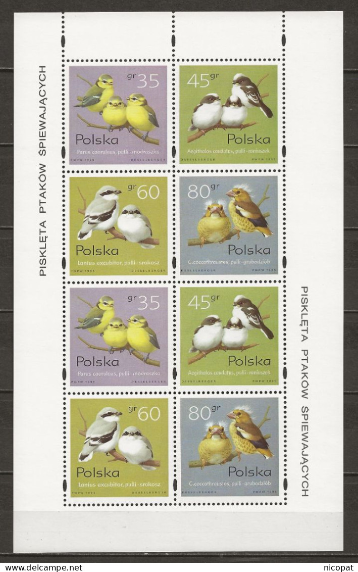 POLAND MNH ** 3355-3358 En Feuillet Dentelé En Haut Et Non Dentelé En Bas FAUNE. OISEAUX. OISEAU. - Feuilles Complètes