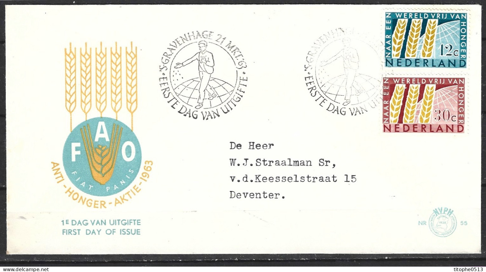 PAYS-BAS. N°767-8 De 1963 Sur Enveloppe 1er Jour. Campagne Mondiale Contre La Faim. - ACF - Aktion Gegen Den Hunger