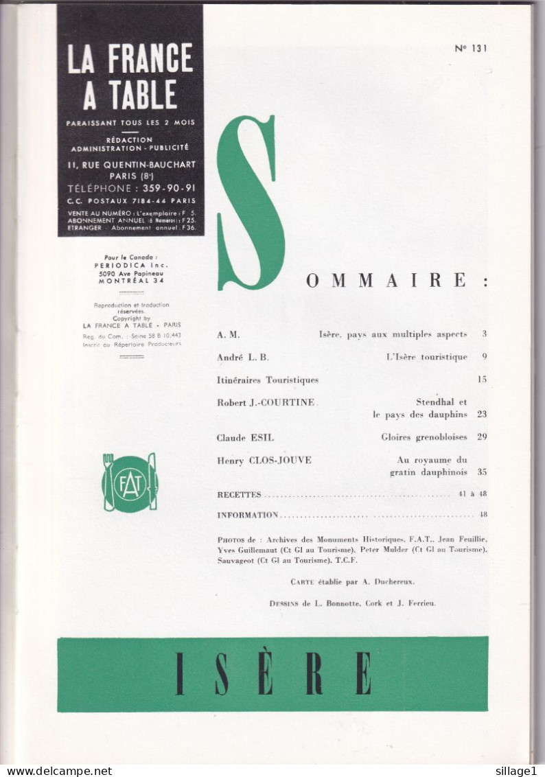 ISERE - LA FRANCE A TABLE - N° 131 - BIMESTRIEL - MARS 1968 - PHOTOS JEAN FEUILLIE - Rhône-Alpes