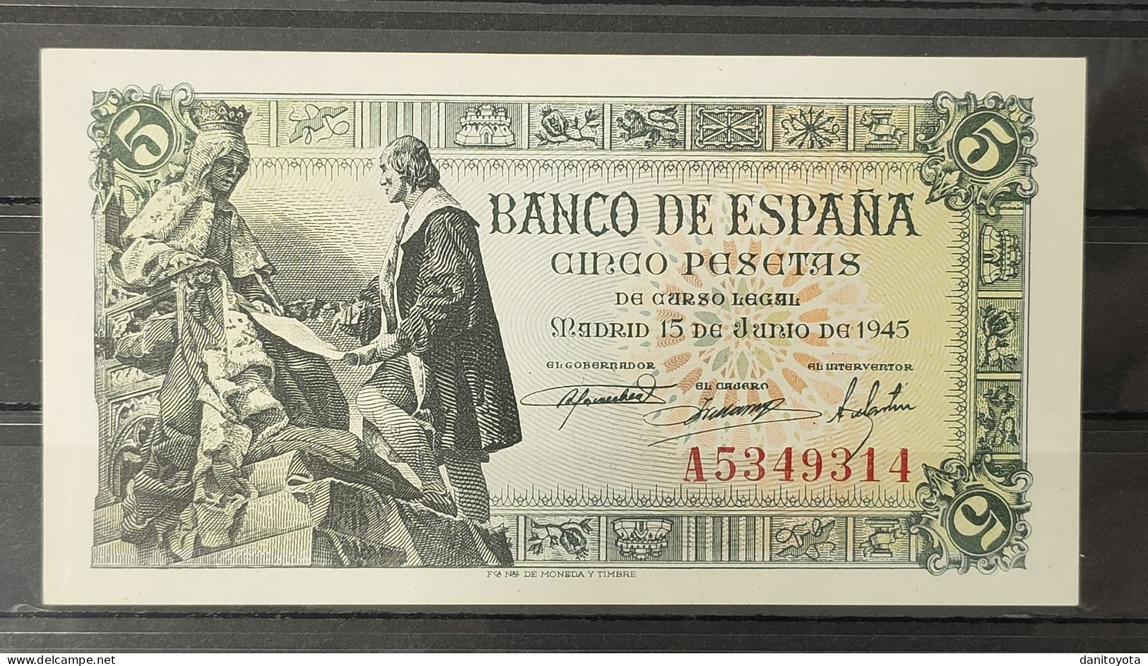 ESPAÑA. EDIFIL 448a. 5 PTAS SERIE A 15 DE JUNIO DE 1945, CONSERVACIÓN S/C-. - 5 Peseten