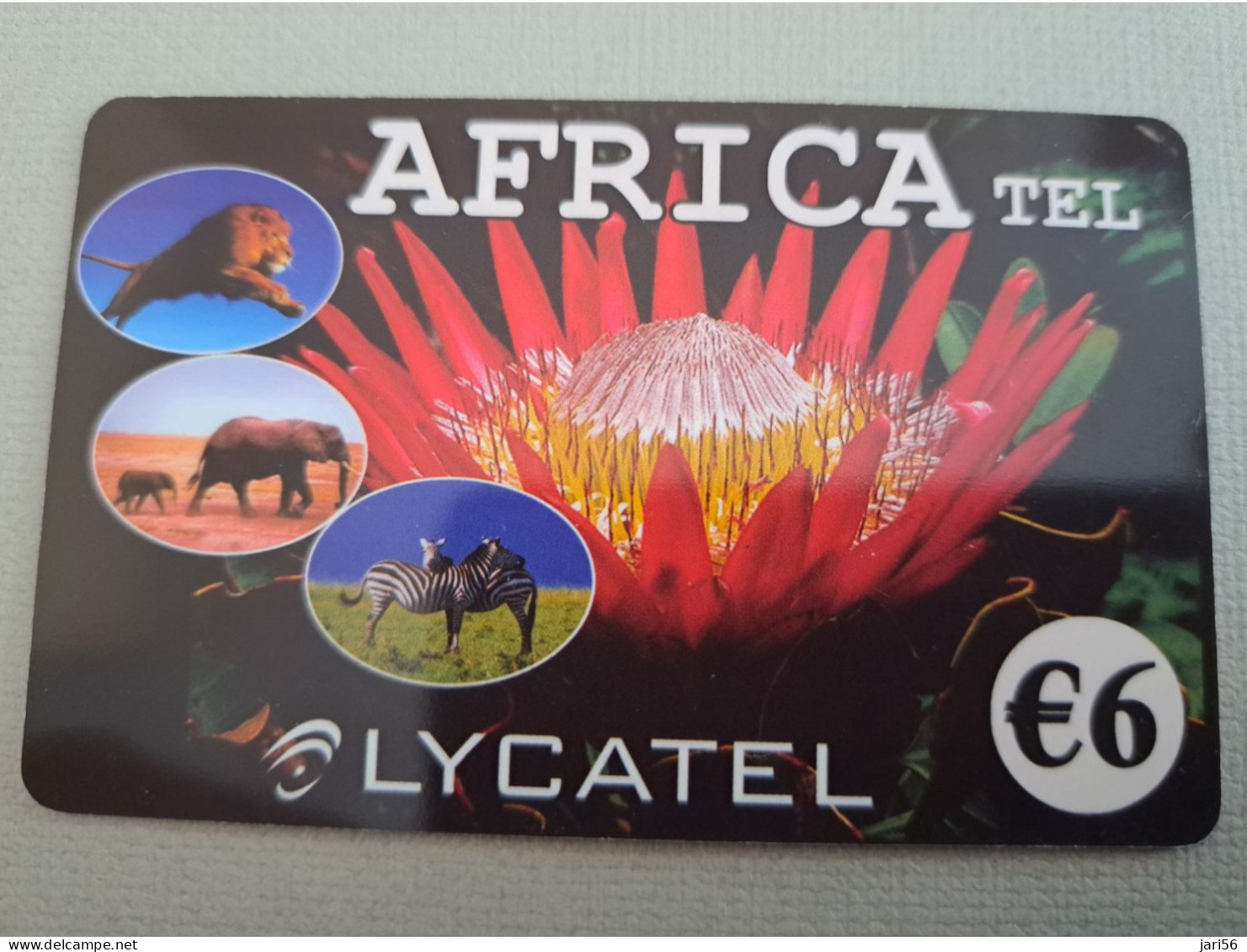 NETHERLANDS /  PREPAID / LYCATEL / AFRIKA / LION/ELEPHANT//ZEBRA/ FLOWER/  € 6,-  USED  ** 15247** - Private