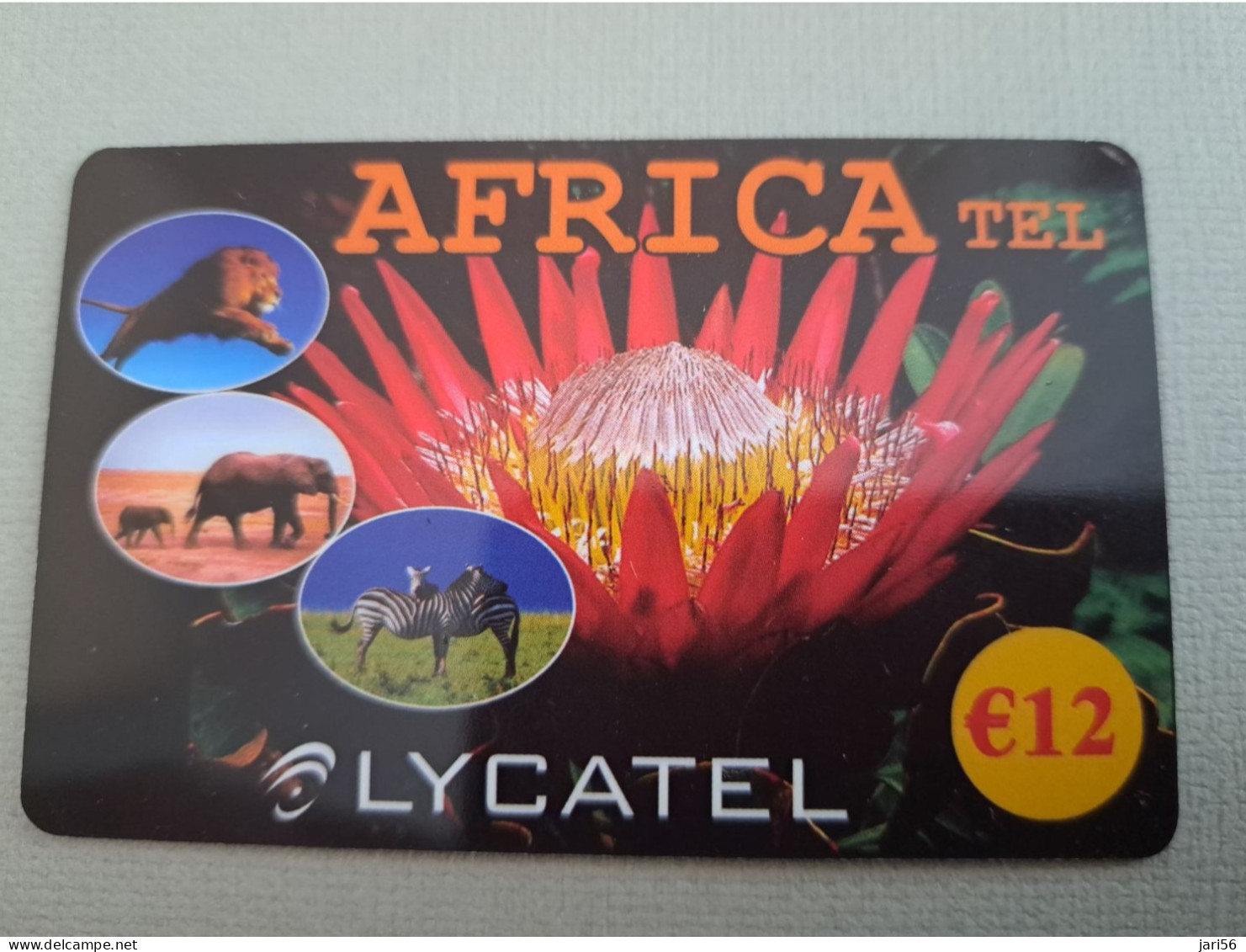 NETHERLANDS /  PREPAID / LYCATEL / AFRIKA / LION/ELEPHANT//ZEBRA/ FLOWER/  € 12,-  USED  ** 15248** - Privé