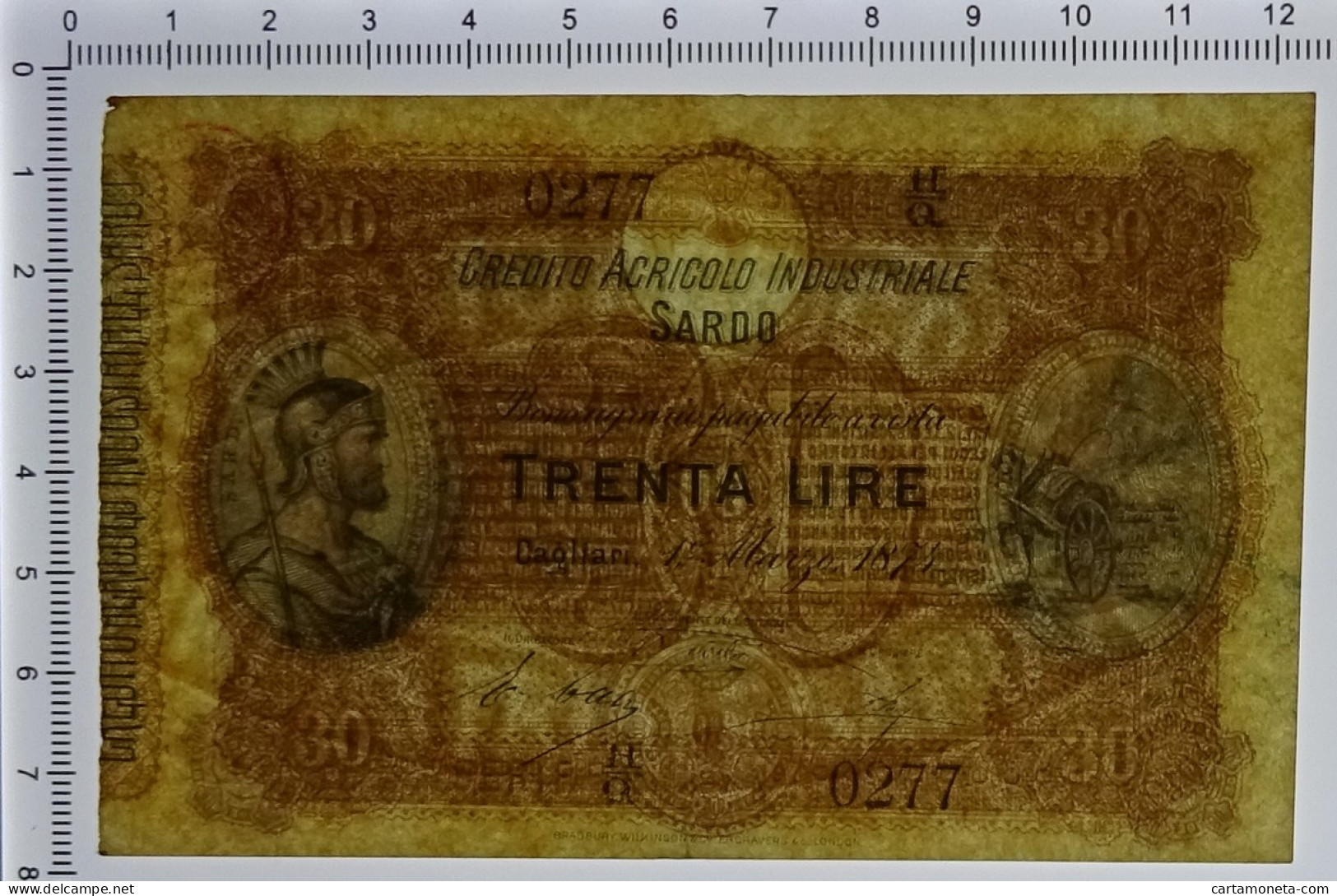 30 LIRE CREDITO AGRICOLO INDUSTRIALE SARDO 01/03/1874 SUP- - Other & Unclassified