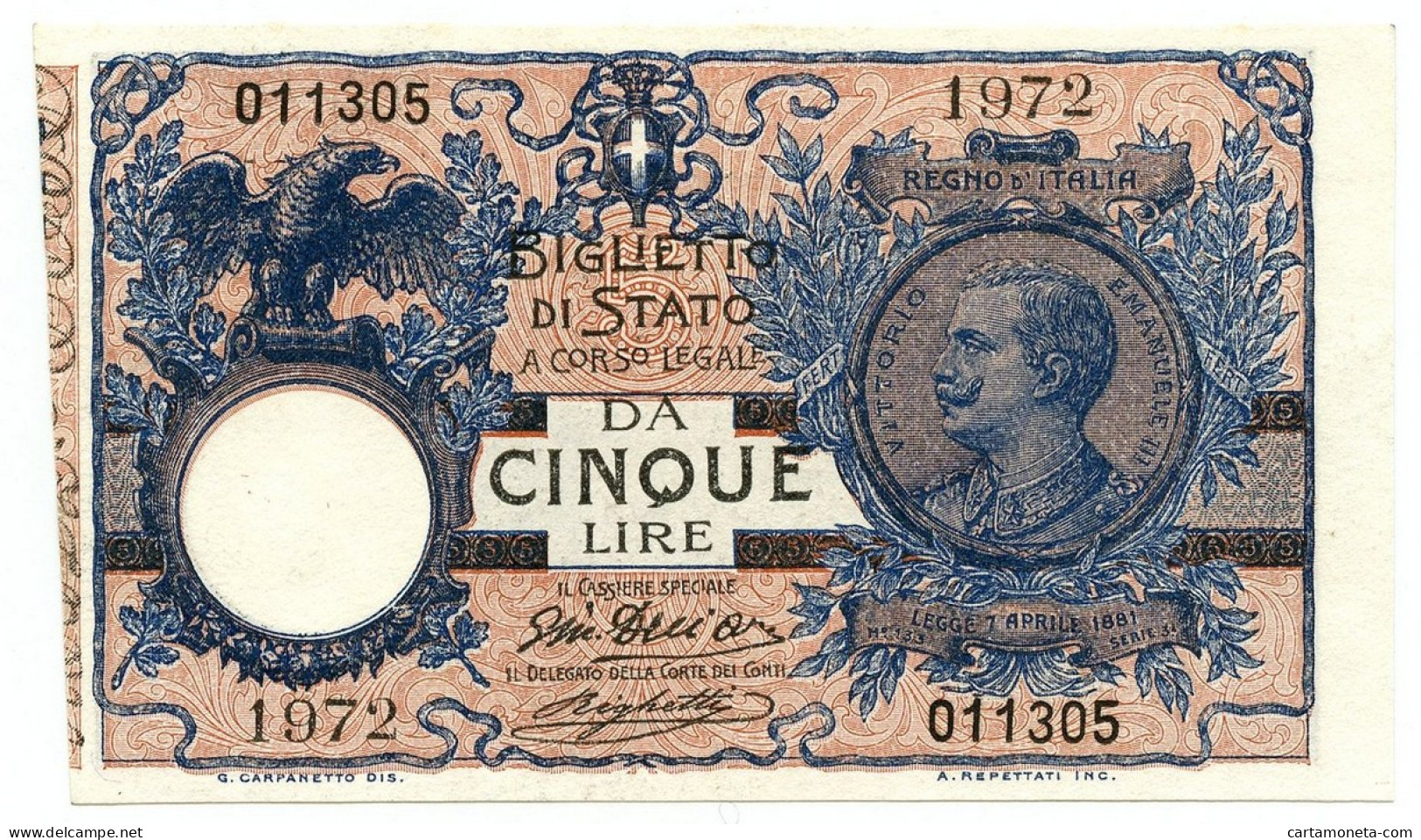 5 LIRE BIGLIETTO DI STATO VITTORIO EMANUELE III FLOREALE 05/11/1914 SUP+ - Sonstige