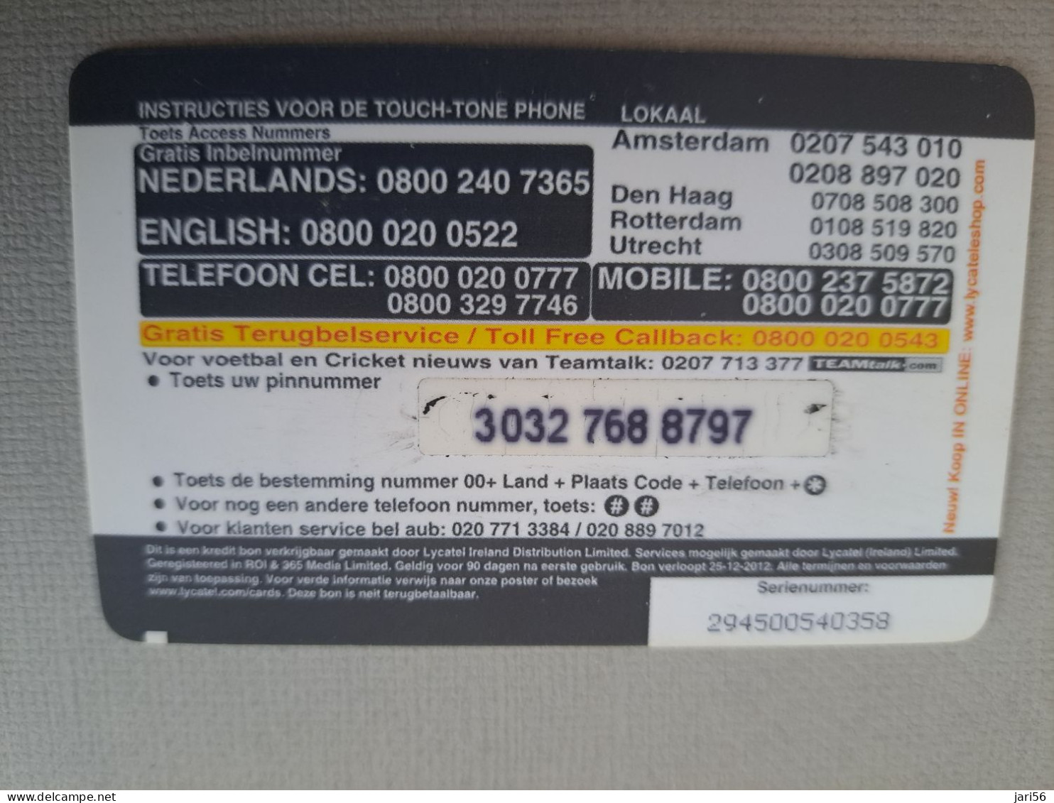 NETHERLANDS /  PREPAID / LYCATEL/ COBRA/ SNAKE /  € 12,-  USED  ** 15252** - Privadas