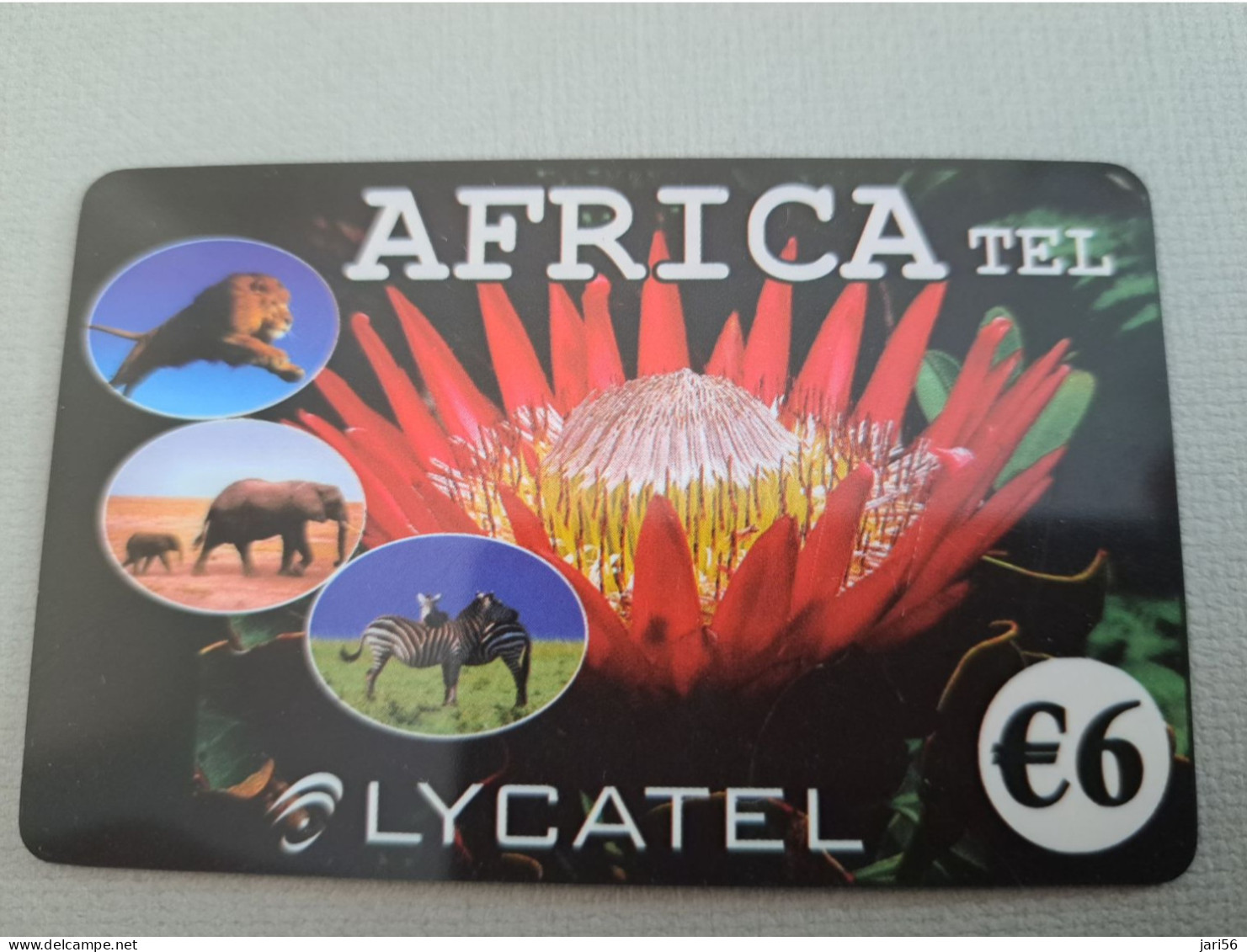 NETHERLANDS /  PREPAID / LYCATEL / AFRIKA / LION/ELEPHANT//ZEBRA/ FLOWER/  € 6,-  USED  ** 15255** - Privé