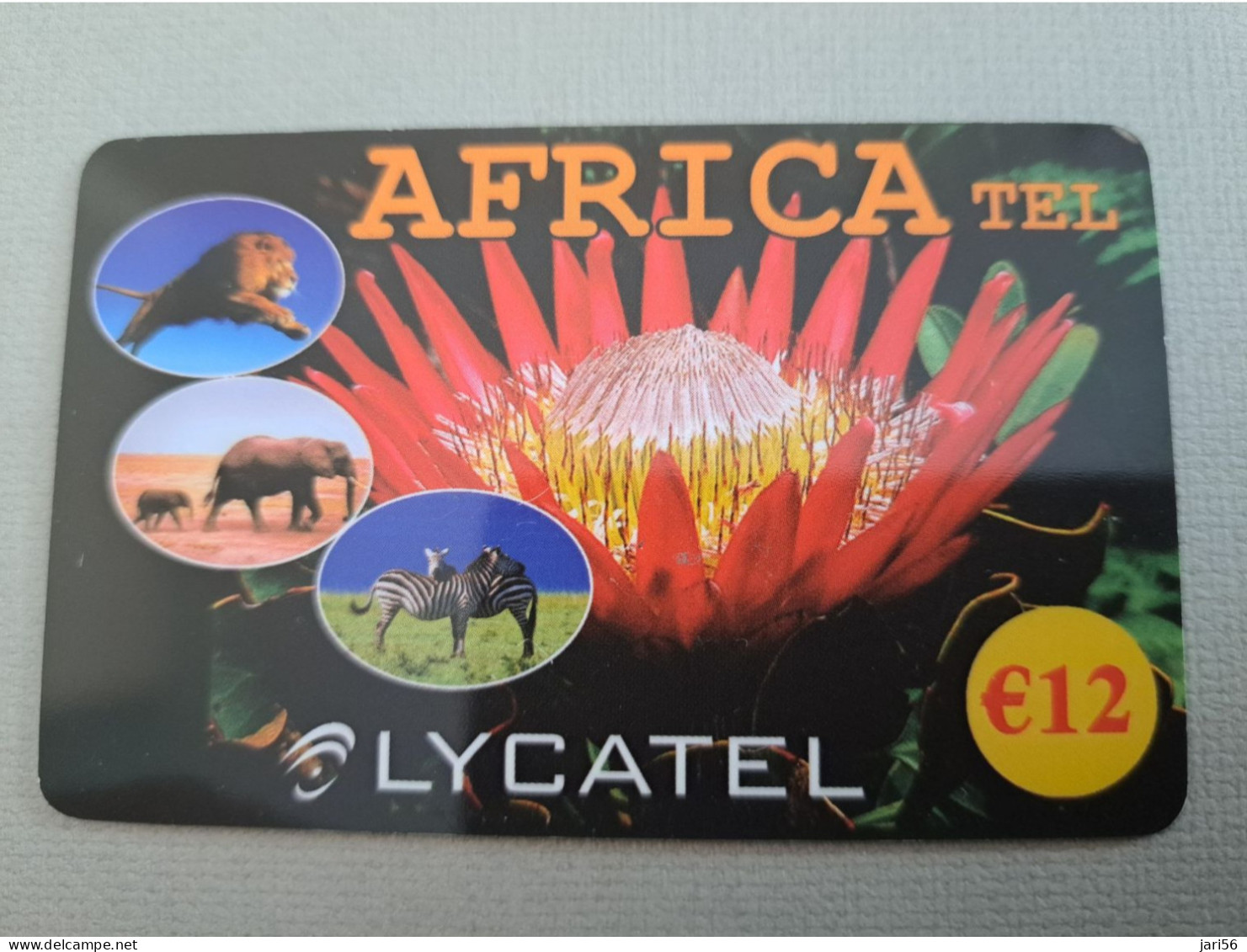 NETHERLANDS /  PREPAID / LYCATEL / AFRIKA / LION/ELEPHANT//ZEBRA/ FLOWER/  € 12,-  USED  ** 15256** - Privées