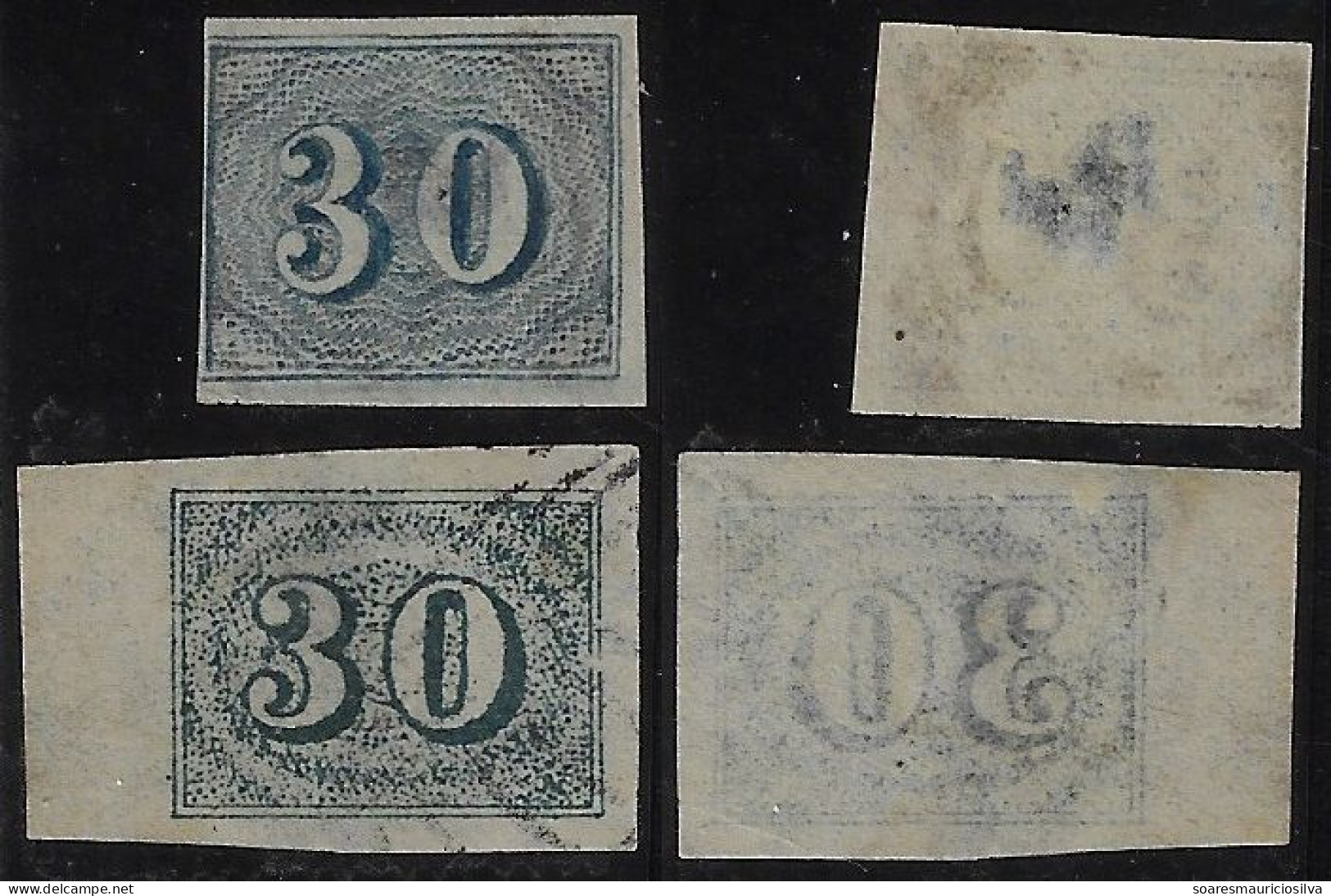 Brazil Year 1854 RHM-20 2 Stamp Coloured Numeral Cat's Eye Olho De Gato 30 Réis Unused Original & Forgery Catalog US$100 - Used Stamps