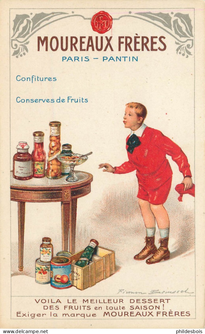 Carte PUBLICITAIRE Moureaux Freres Paris -Pantin   " Confitures Conserves De Fruits " - Publicité