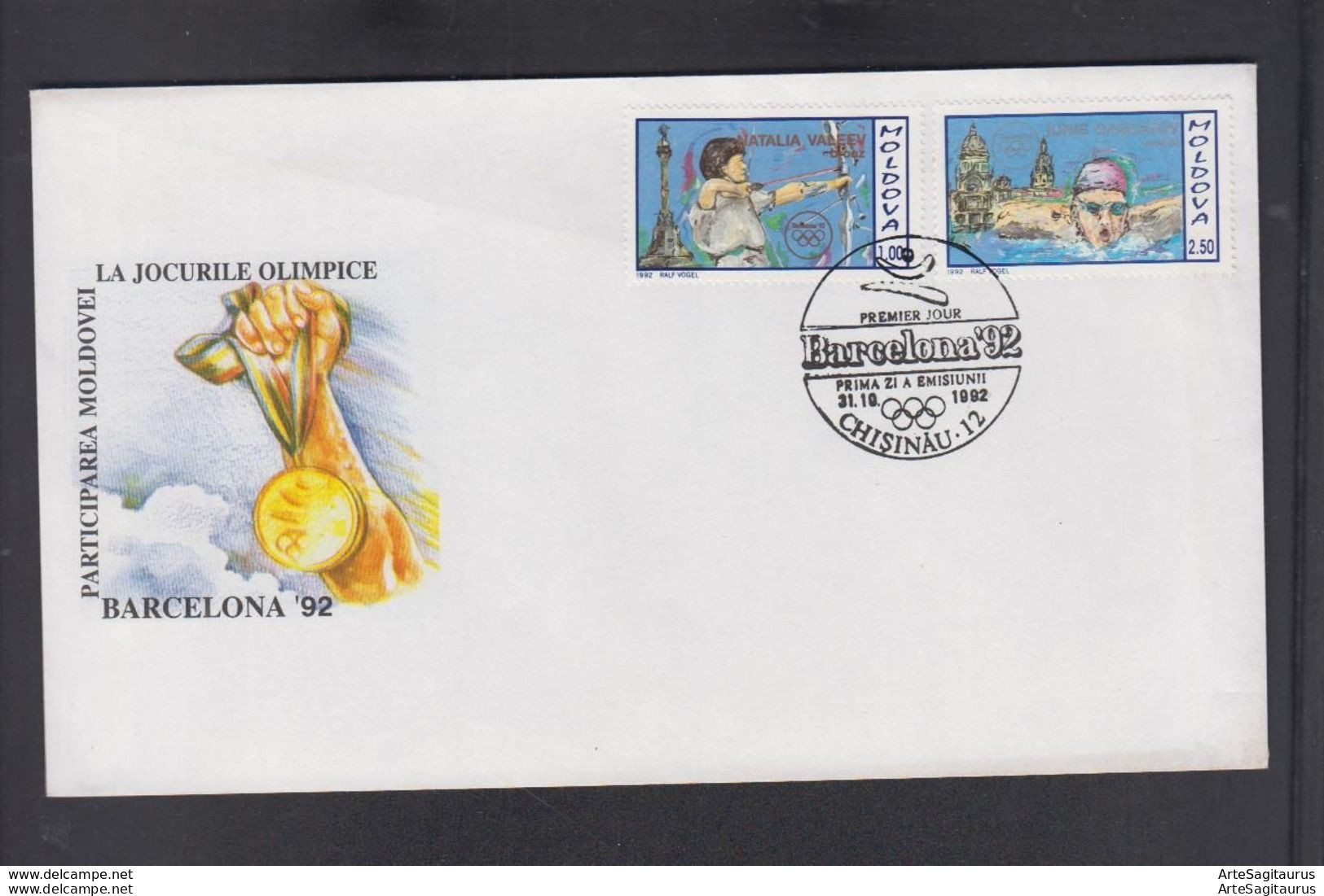 MOLDOVA, FDC - BARCELONA 92, SWIMING, SHOOTING (010) - Inverno1960: Squaw Valley