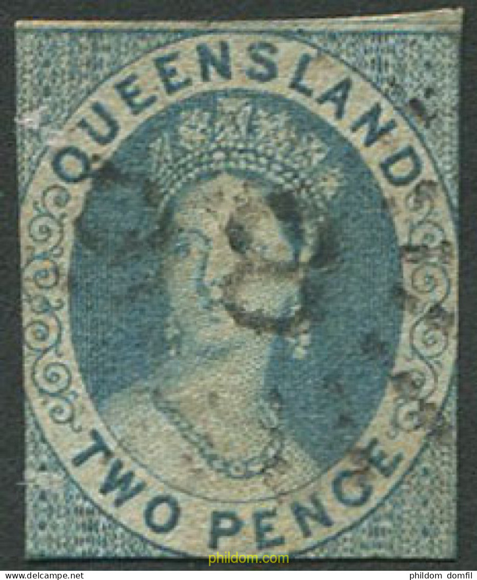 696271 USED QUEENSLAND 1868 FILIGRANA ESTRELLA CON RAYAS Y QUEENSLAND EN LETRAS GRANDES - Ongebruikt