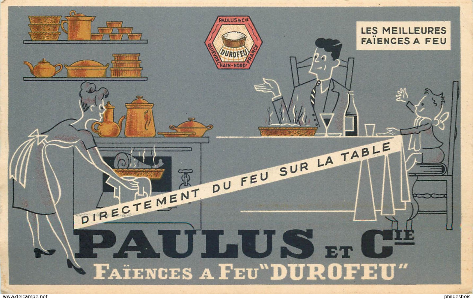 Carte PUBLICITAIRE  Paulus Et Cie  " Faïences A Feu Durofeu " - Publicité