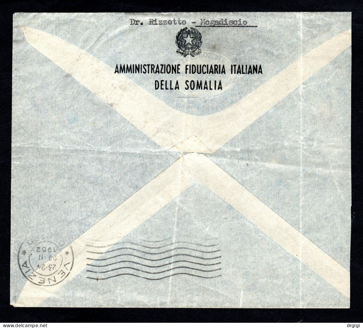 Somalia AFIS , BUSTA VIAGGIATA 1952 MOGADISCIO PER VENEZIA - Somalia (AFIS)