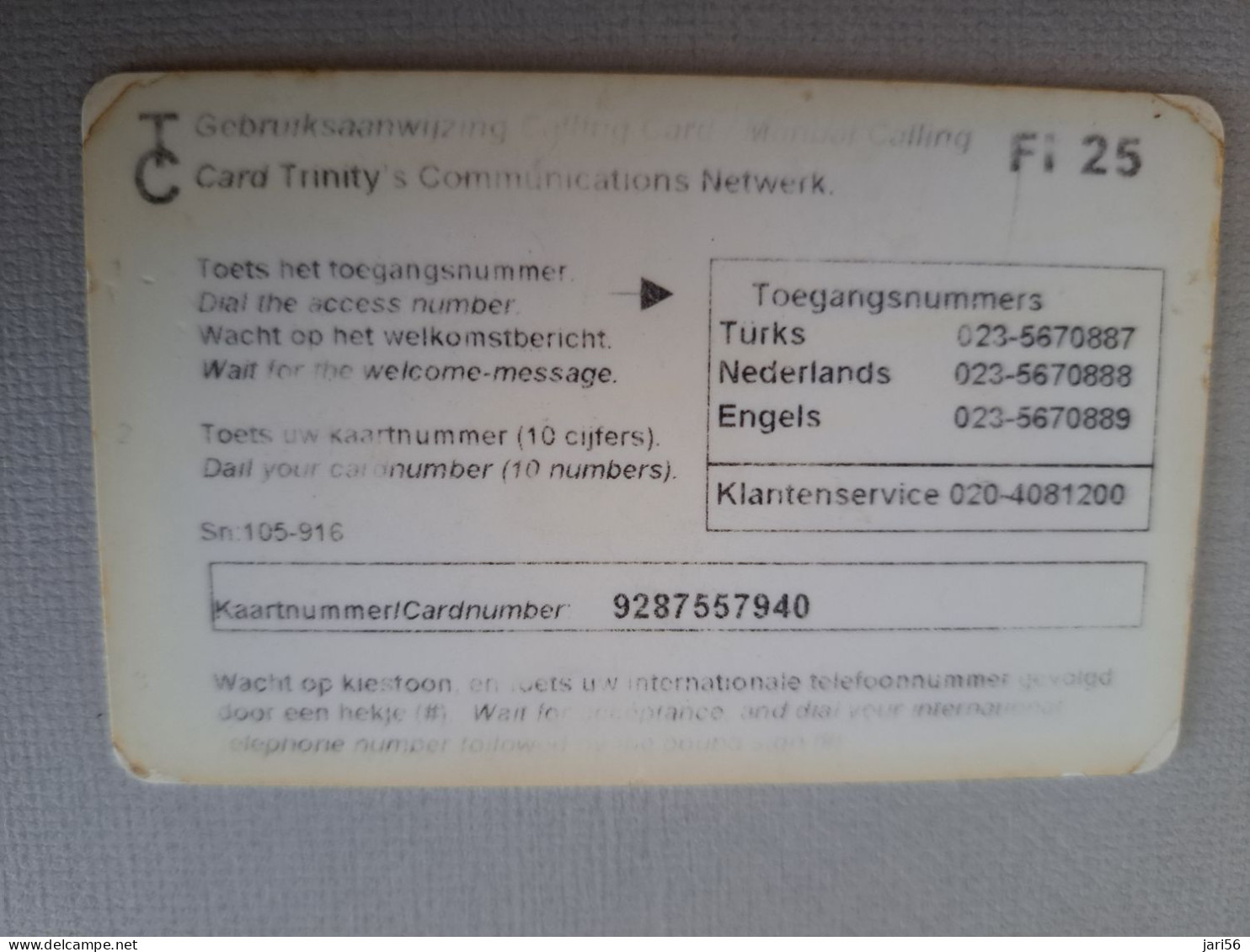 NETHERLANDS /  PREPAID /  TRINITYS COMMUNICATIONS/ TC/ OLDER CARD  /      HFL 25,-/  USED  ** 15290** - Privat