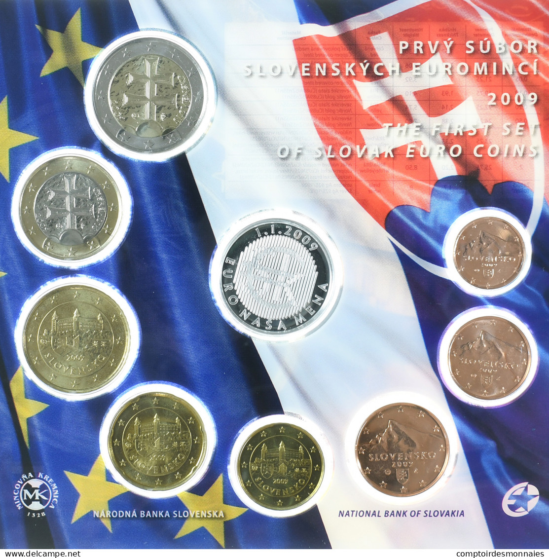 Slovaquie, Coffret 1c. à 2€ + Jeton, 2009, Kremnica, BU, FDC - Slowakei