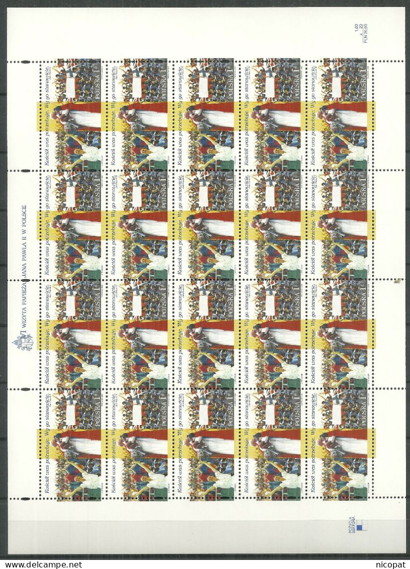 POLAND MNH ** 3545-3548 Les 4 Feuilles Pape Jean Paul II En Pologne Cracovie Rio De Janeiro Fatima Paris Tour Eiffel - Fogli Completi