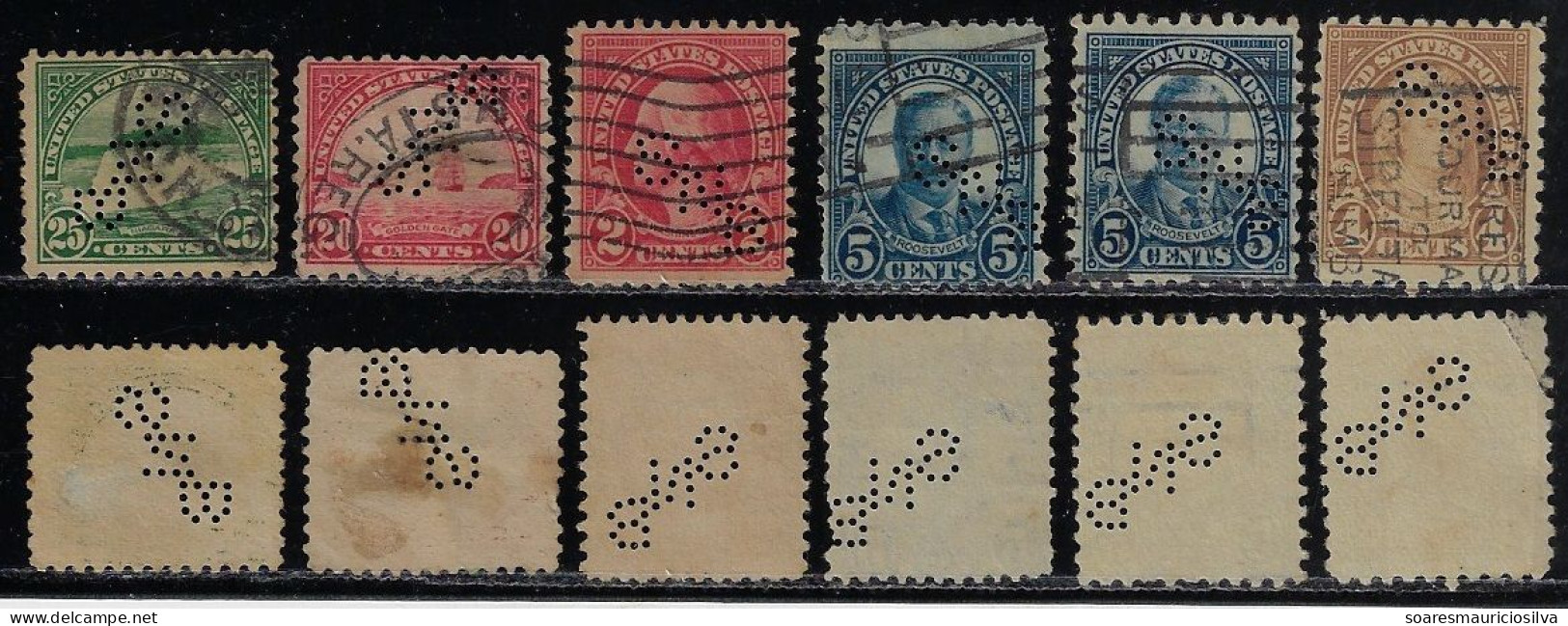 USA 1923/1933 6 Stamp With Perfin SNB By Seaboard National Bank From New York Lochung Perfore - Zähnungen (Perfins)