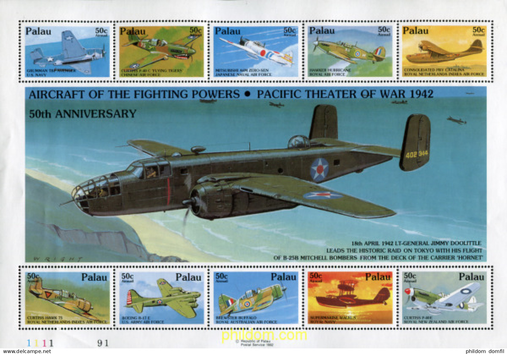 337163 MNH PALAU 1992 AVIONES DE LA SEGUNDA GUERRA MUNDIAL - Palau