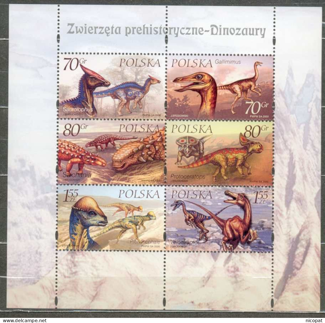 POLAND MNH ** 3586-3591 En Feuillet FAUNE PREHISTOIRE - Feuilles Complètes