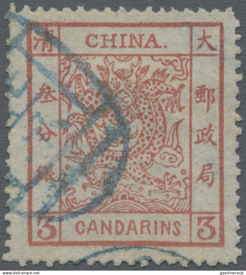 China: 1882, Large Dragon Large Margins 3 Ca. Brownish Red, Canc. Blue Seal "Pek - 1912-1949 Republic