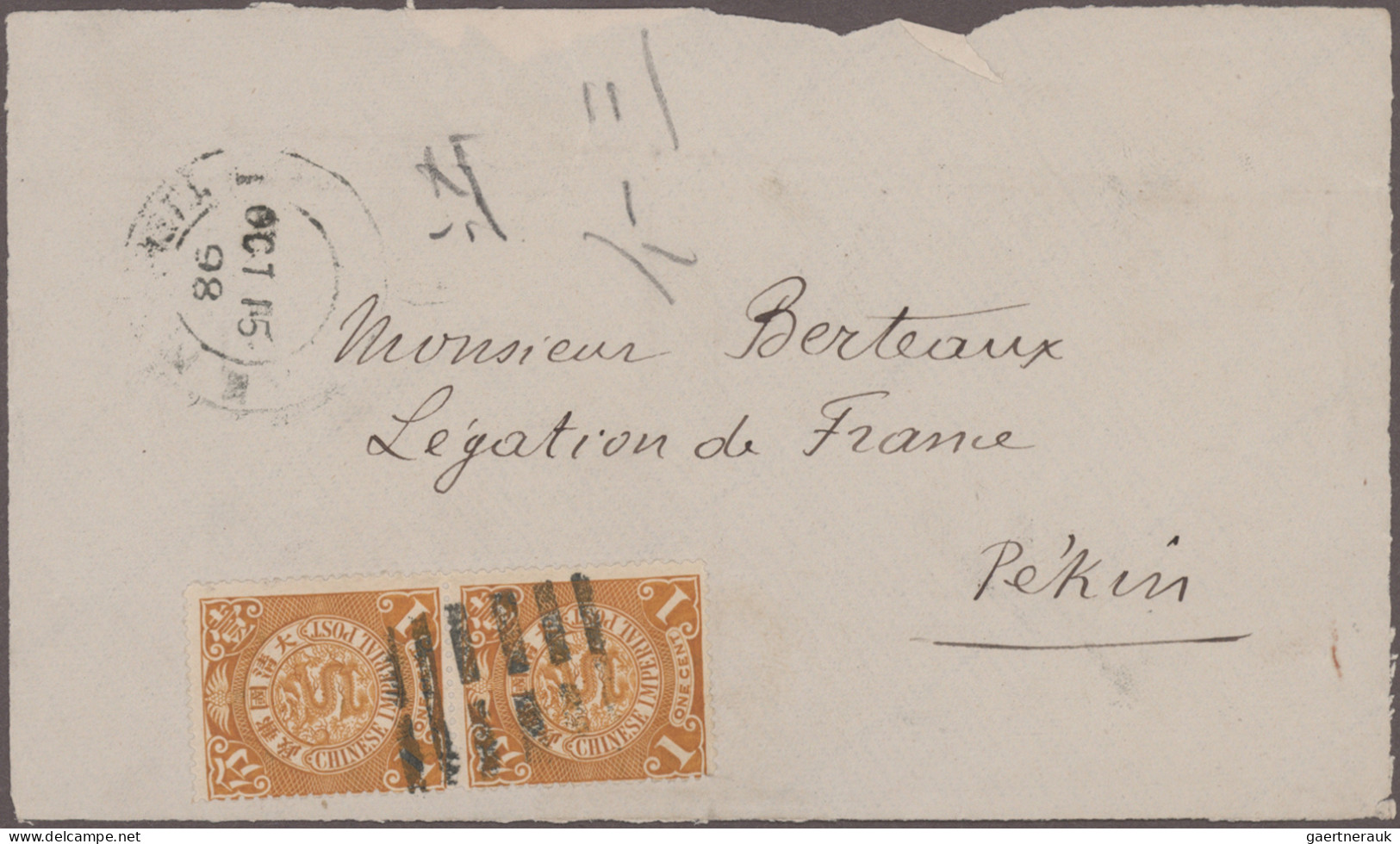 China: 1898, Coiling Dragons, Five Cover Fronts Used To Peking: 2 C. Franks With - 1912-1949 République