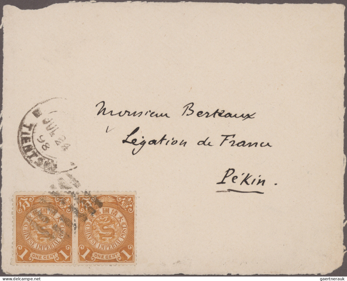 China: 1898, Coiling Dragons, Five Cover Fronts Used To Peking: 2 C. Franks With - 1912-1949 Republic