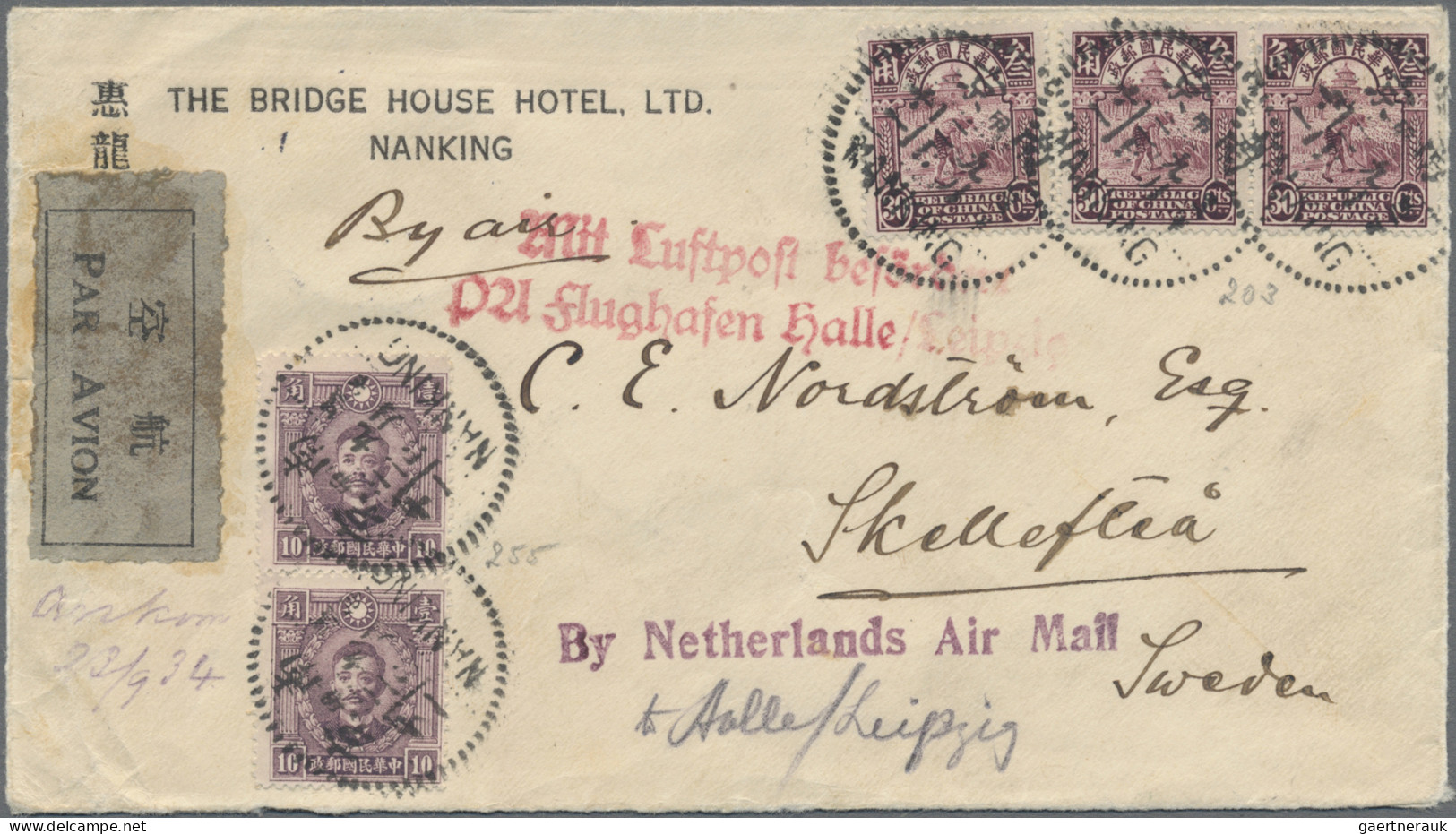 China: 1923/35, Early Airmail Cover Addressed To Sweden Bearing Three Junk Secon - Covers & Documents