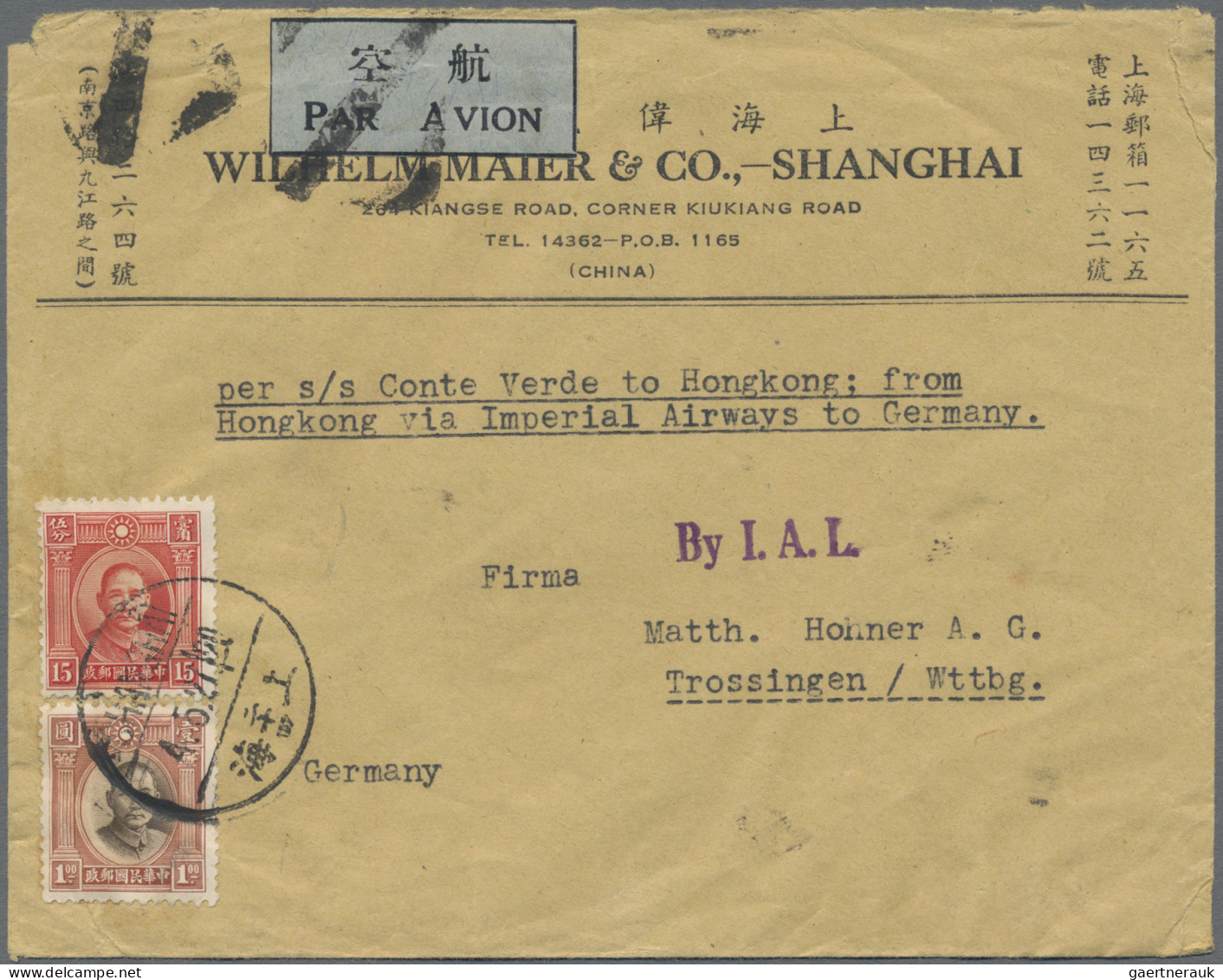 China: 1931/37, Airmail Cover Addressed To Trossingen, Germany Bearing SYS First - Brieven En Documenten