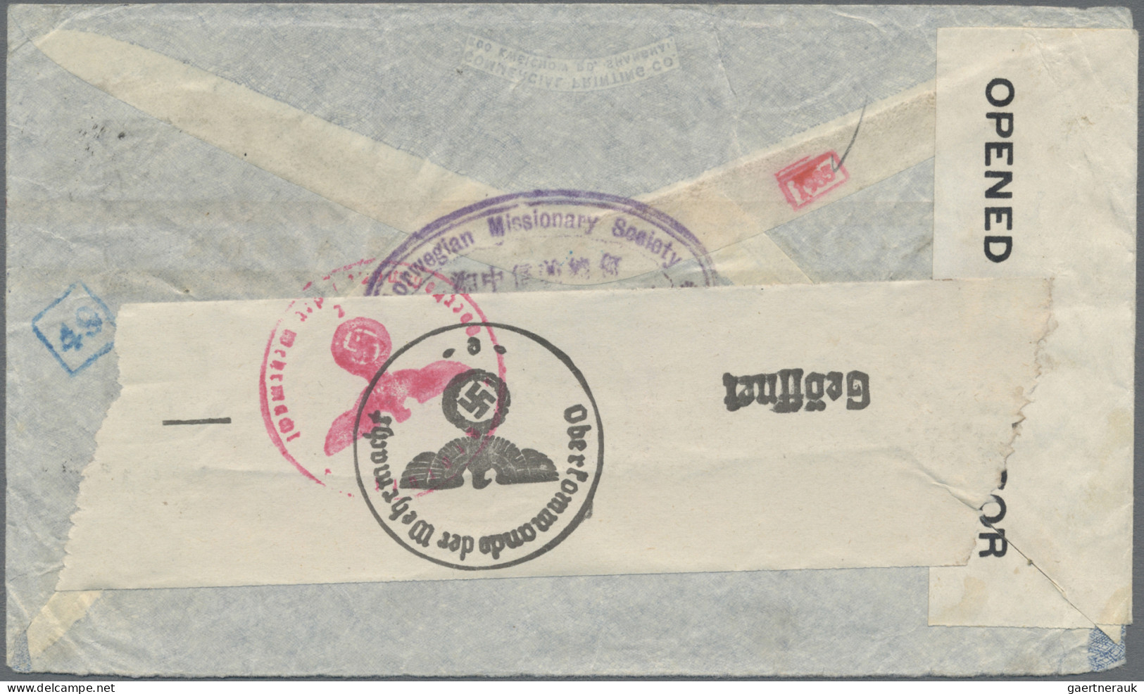 China: 1932/41, Airmail Cover Addressed To Stavanger, Norway Bearing Airmail Def - Cartas & Documentos