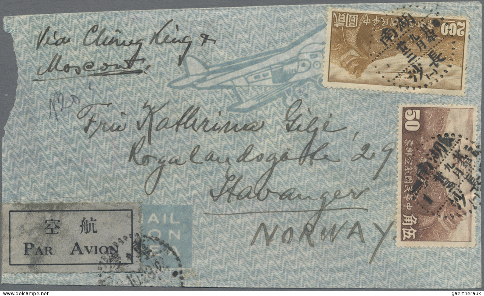 China: 1932/37, Airmail Cover Addressed To Stavanger, Norway Bearing Airmail Def - Covers & Documents