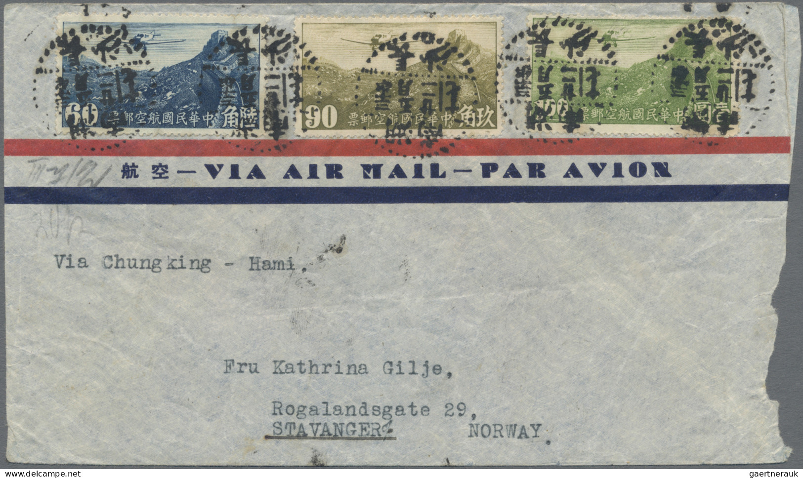 China: 1932/41, Airmail Cover Addressed To Stavanger, Norway Bearing Airmail Def - Covers & Documents