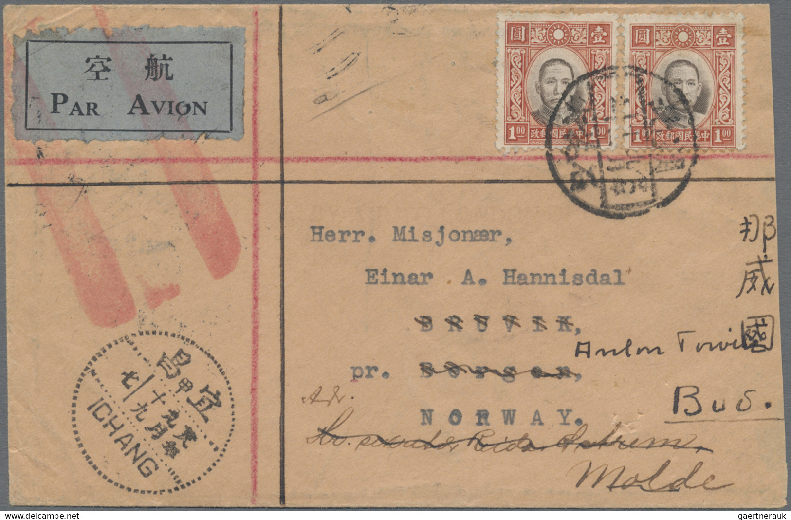 China: 1939, Airmail Cover Addressed To Norway Bearing Two SYS Chunghwa Printing - Covers & Documents