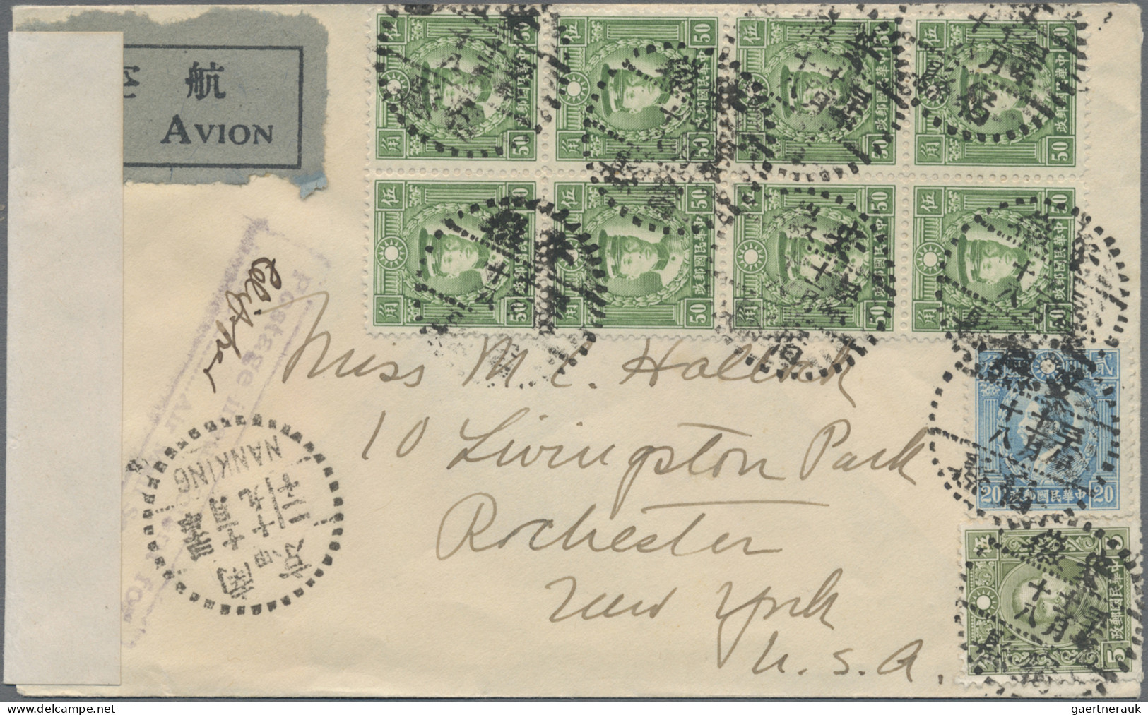 China: 1938/40, Airmail Cover Addressed To New York, U.S.A. Bearing SYS 5c, Mart - Lettres & Documents