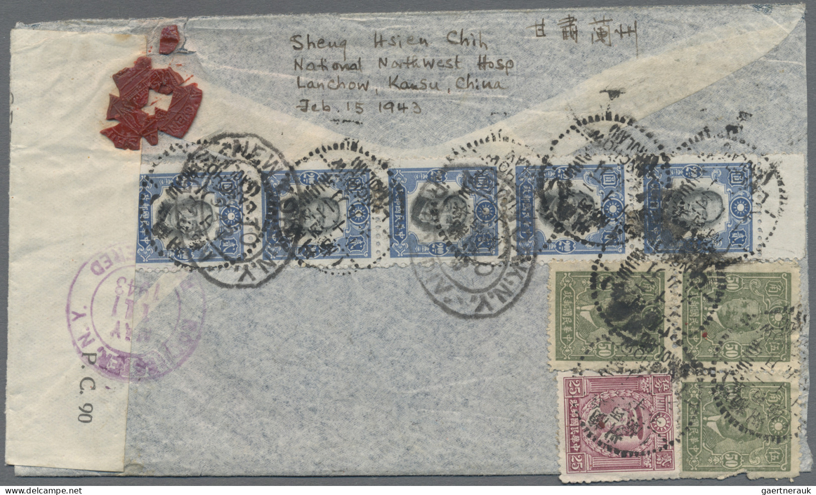 China: 1932/44, Registered Airmail Cover Addressed To New York, U.S.A. Bearing S - Lettres & Documents