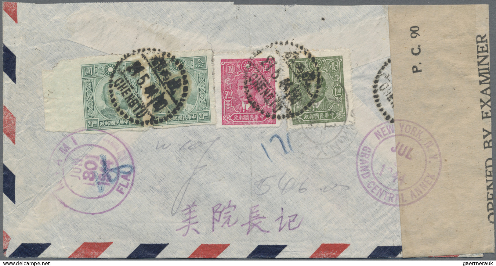 China: 1942/45, Registered Airmail Cover Addressed To New York, U.S.A. Bearing S - Lettres & Documents