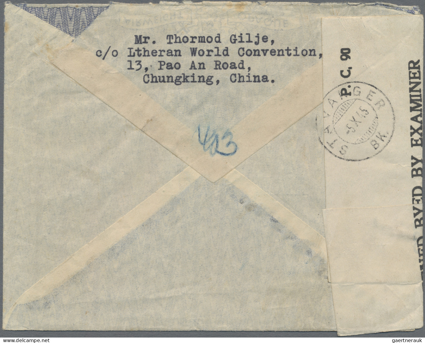 China: 1942/45, Registered Airmail Cover Addressed To Stavanger, Norway Bearing - Cartas & Documentos