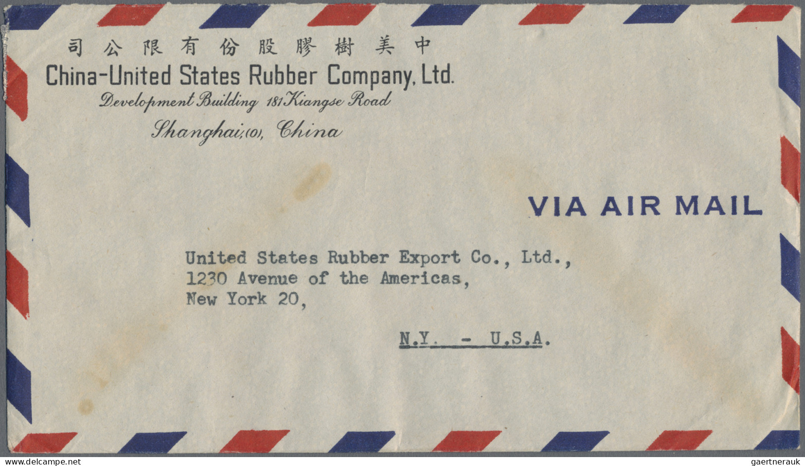 China: 1948, International Airmail Cover Addressed To New York, U.S.A. Bearing S - Cartas & Documentos