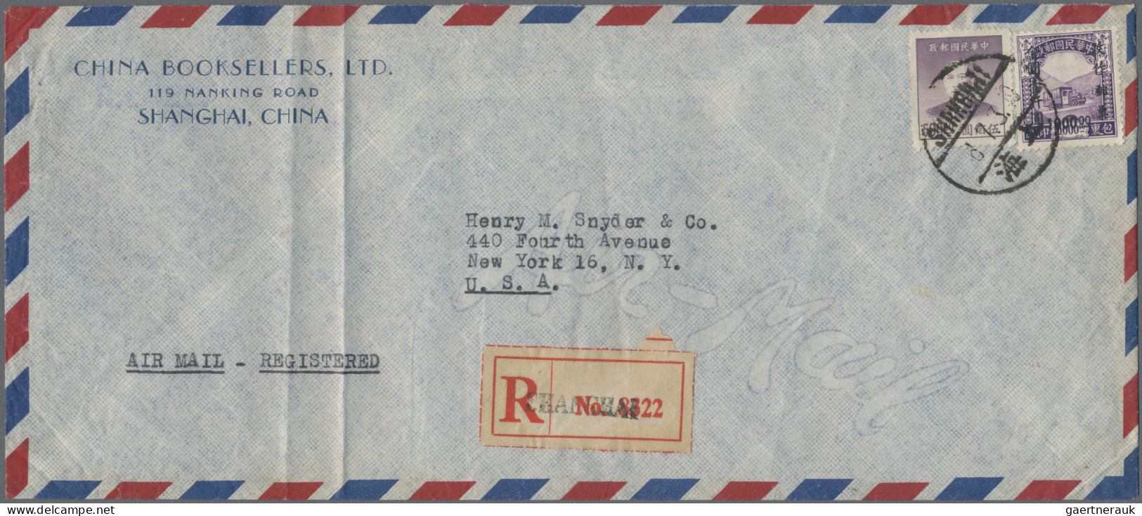 China: 1948/49, Registered Airmail Cover Addressed To New York, U.S.A. Bearing G - Brieven En Documenten