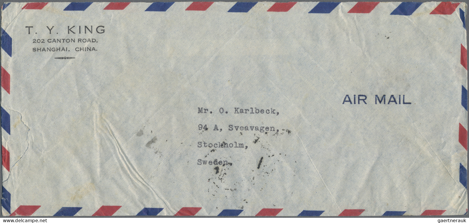 China: 1949, Airmail Cover Addressed To Stockholm, Sweden Bearing Ten SYS Gold Y - Lettres & Documents