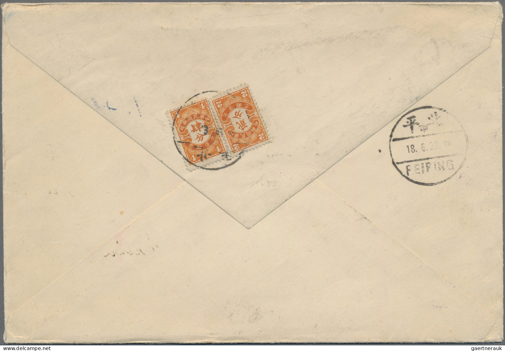 China - Postage Dues: 1933, 2 C., 4 C. Tied "PEIPING 18.6.22" (June 19, 1933) To - Timbres-taxe