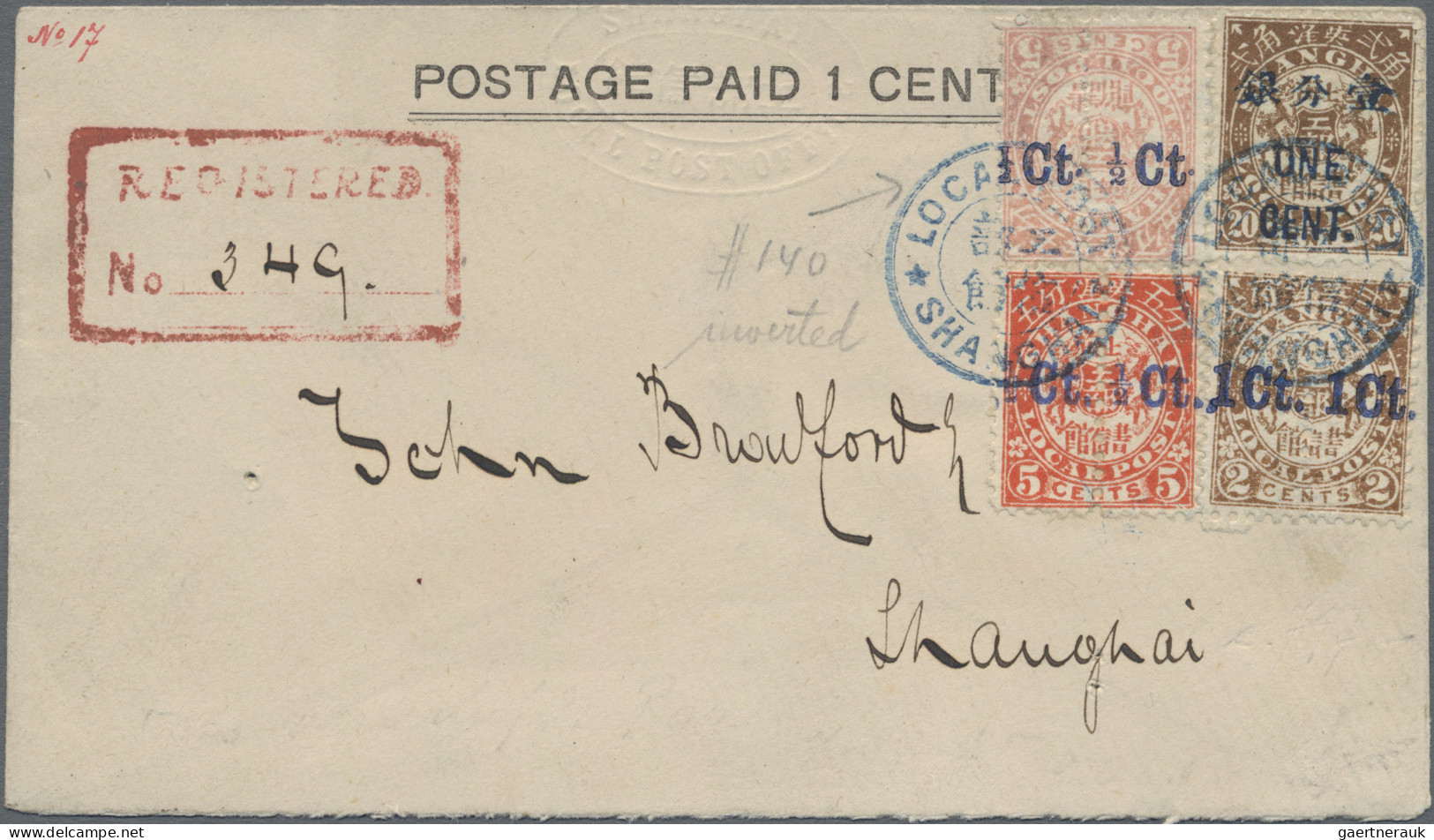 China - Shanghai: 1893, Envelope Embossed 1 Cent Uprated Surcharges ½ C. On 5 C. - Other & Unclassified