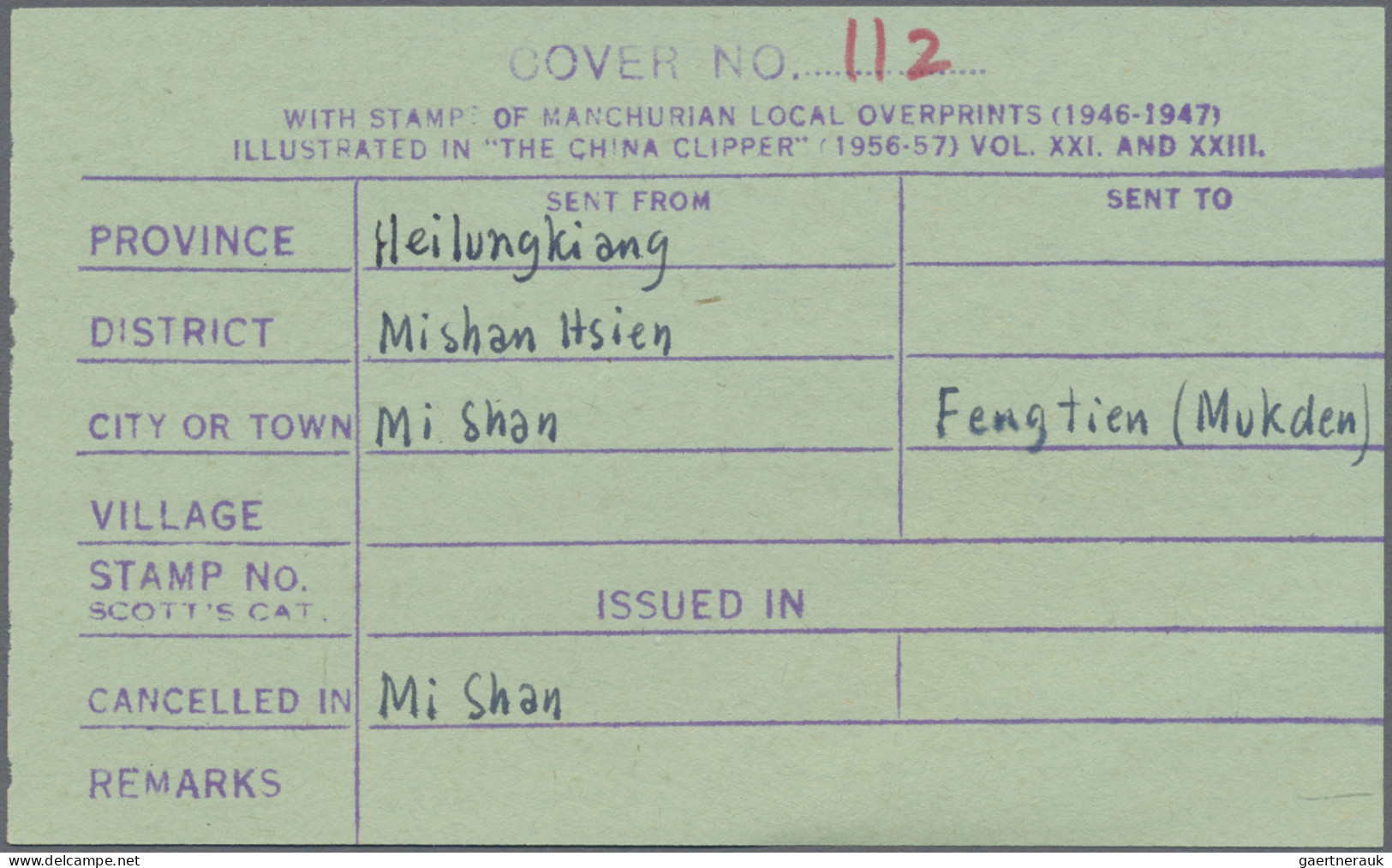 China - Provinzes: MLO, 1946, Mi Shan, 1946: 50 F./4 F. Tied "Mishan 46.8.4" To - North-Eastern 1946-48