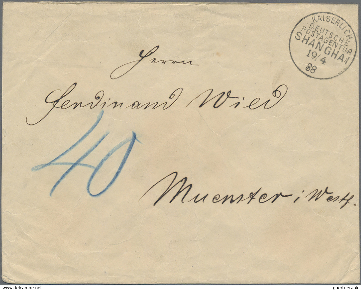 China - Foreign Offices: Germany, 1888 (April 4) Cover To Münster, Unfranked On - Autres