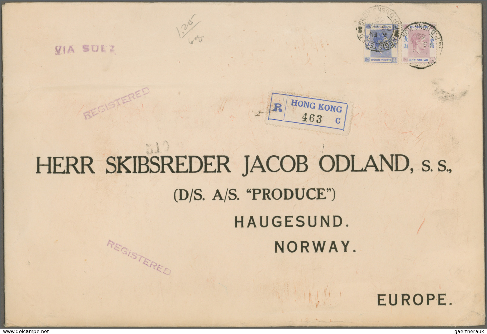 Hong Kong: 1938, KGVI, Four Preprinted Registered Covers (273x188 Mm) Used 1938/ - Sonstige & Ohne Zuordnung